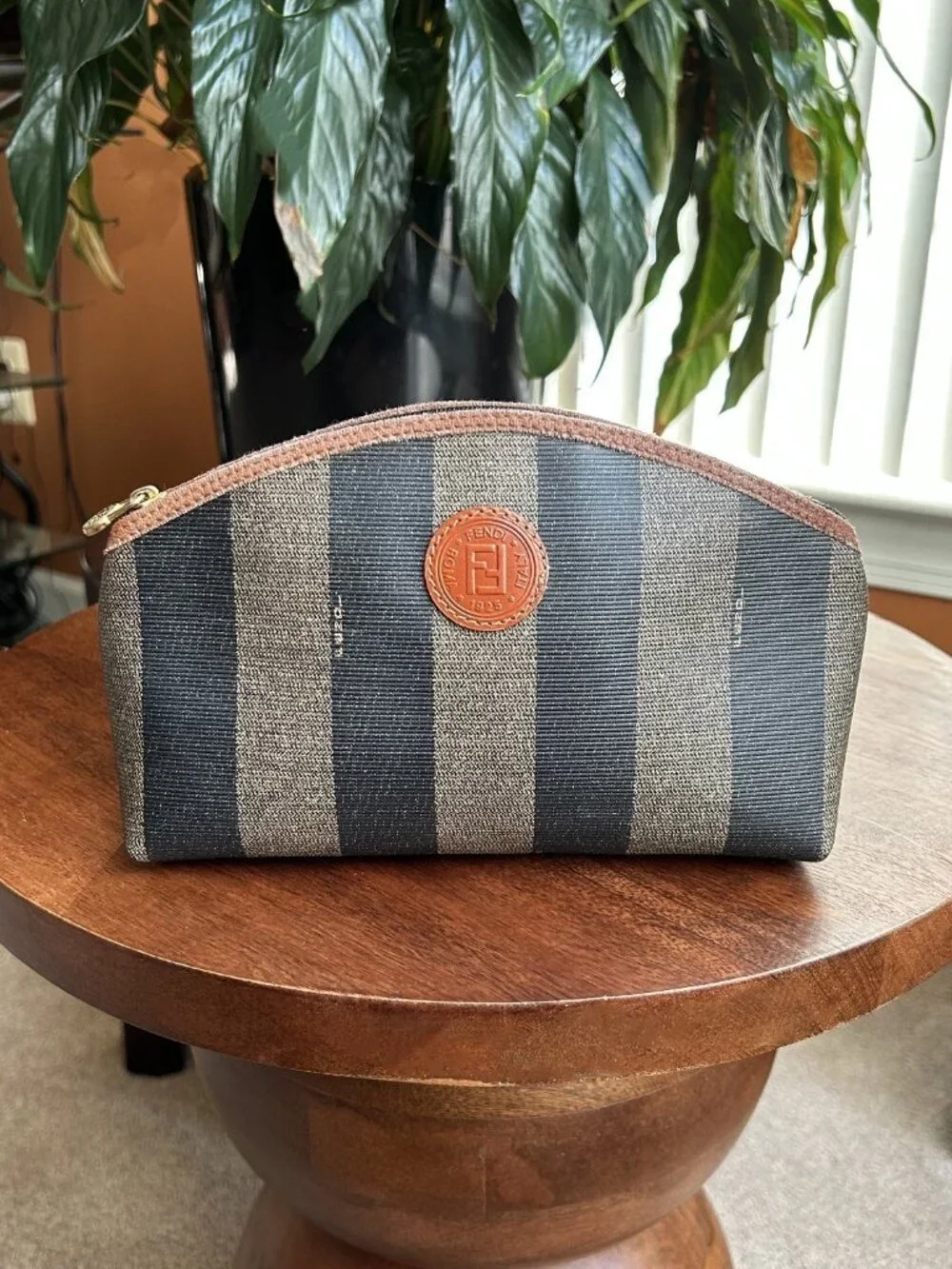 FENDI Pequin Stripe Cosmetic Pouch, Tobacco, Black